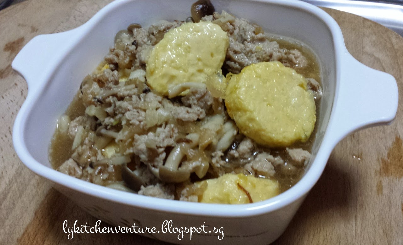 LY's Kitchen Ventures Egg Tofu with Minced Pork & Shimeji Mushrooms